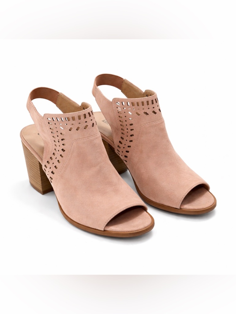 Festival ready! Restricted Blush Pink Laser-Cut Slingback Block Heels Boho style